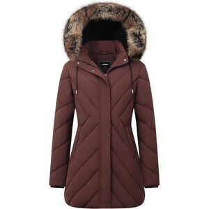 Women's Long Puffer Snow Jacket Coat Coffee Waterproof Winter Warm Thickened